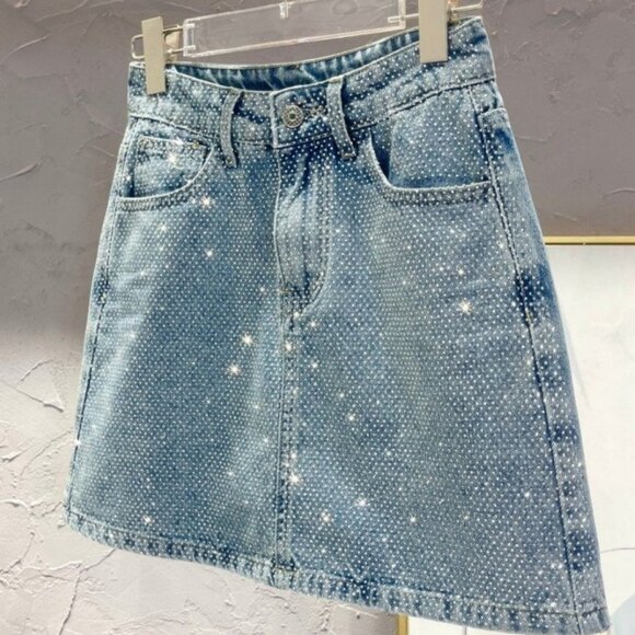 Dresses & Skirts - Rhinestone Studded Mini Skirt - Sparkle Embellished A-Line Skirt!
